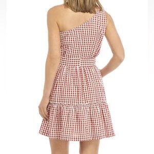 Crown & Ivy Red Gingham One Shoulder Cotton Dress Size 12